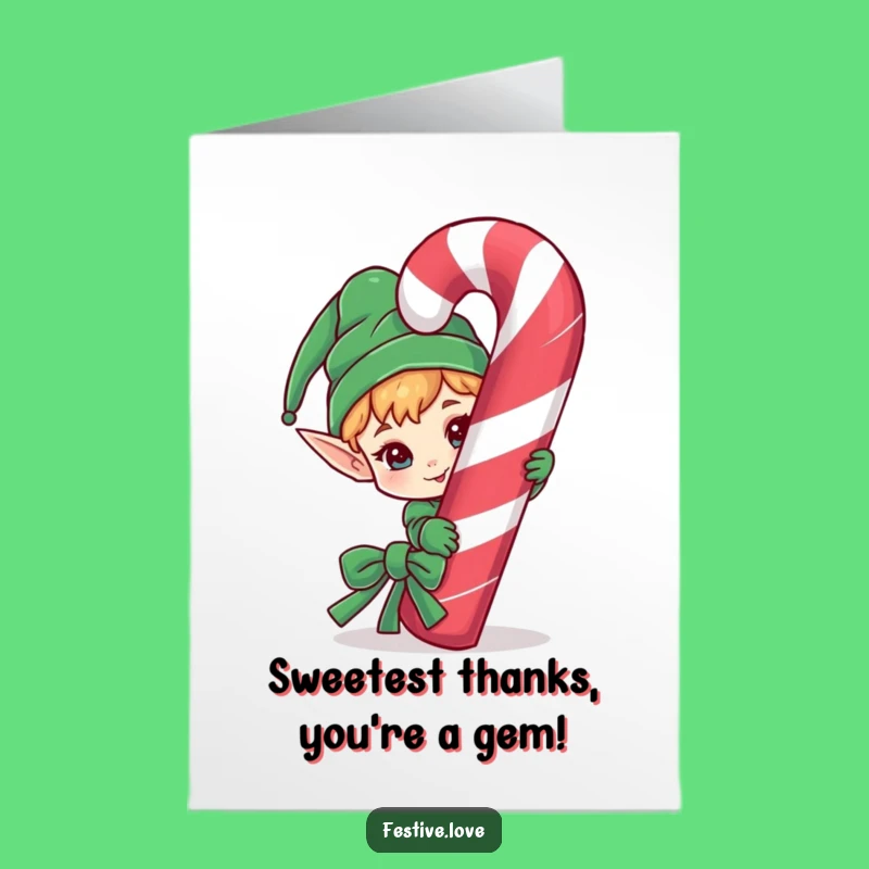 Free Printable Thank You Card: Elf's Candy Cane Thanks! Sweet Appreciation