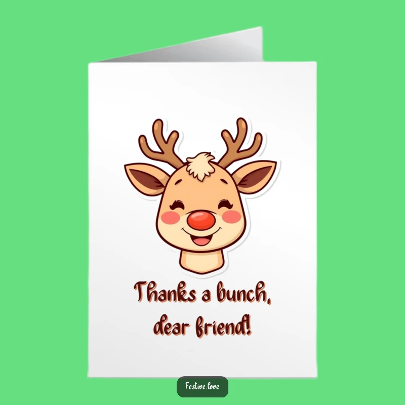 Free Printable Thank You Card: Grinning Reindeer, Humorous Appreciation Downloadable Gift