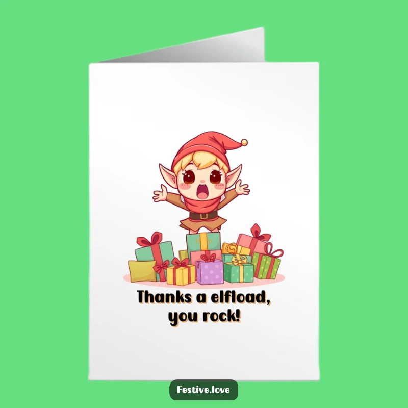 Free Printable Elf Thank You Card: Grateful Elf Behind Gifts Downloadable Expression of Thanks
