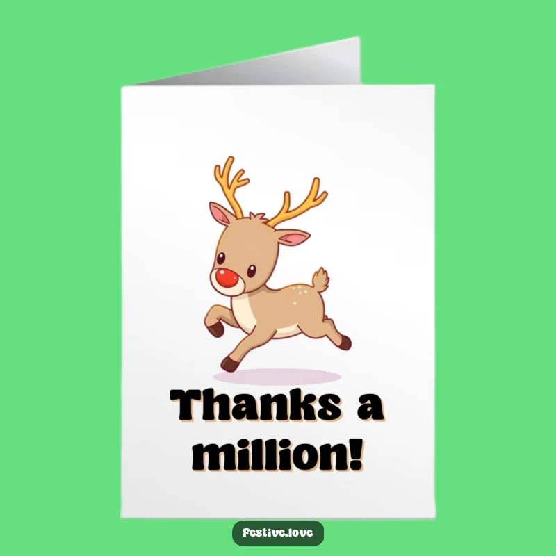 Free Printable Thank You Card: Kawaii Reindeer Prancing, Funny Holiday, Downloadable