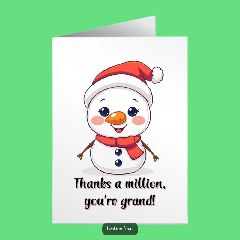 Free Printable Thank You Card: Snowman's Glowing Thanks! Warm Wishes