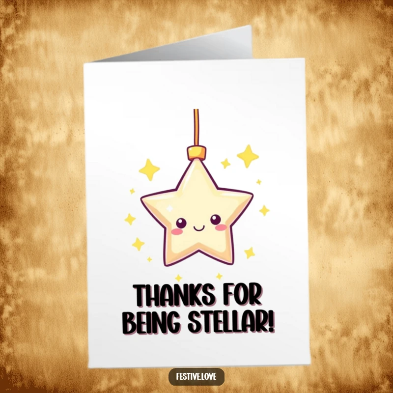 Funny Free Printable Thank You Card: A happy kawaii star ornament twinkling and spinning, sending bright thanks your way.