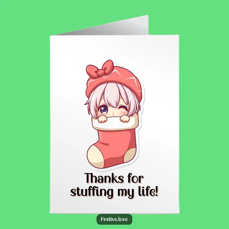 Funny Free Printable Thank You Card: Peeking Stocking Character Gratitude