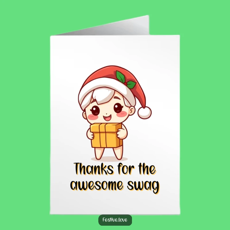 Free Printable Thank You Card: Cute Santa Character Expressing Gratitude with Gift - Download