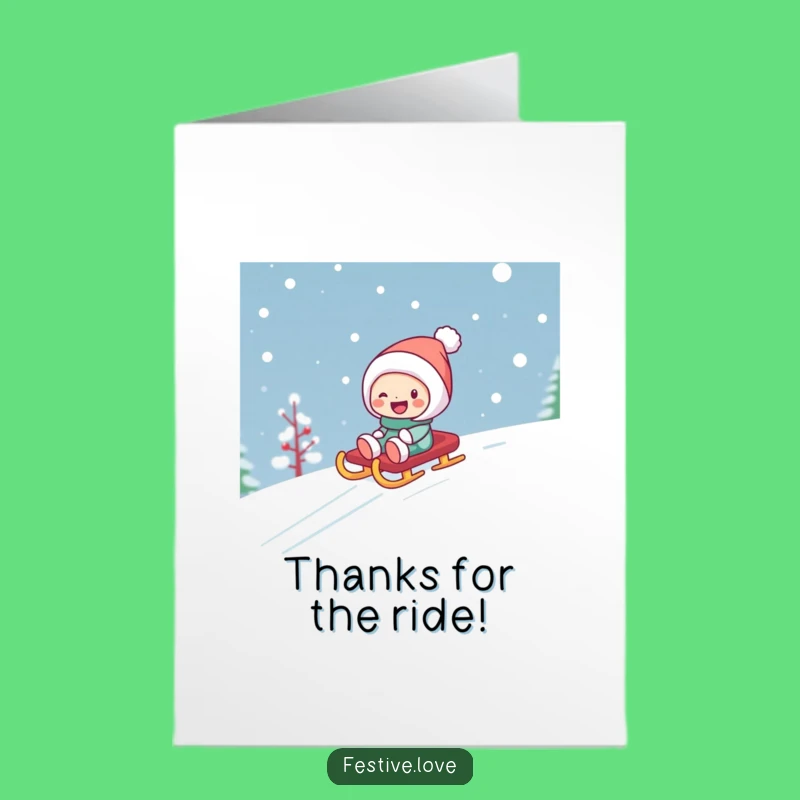 Free Printable Funny Thank You Card - Sledding Character Snow Fun