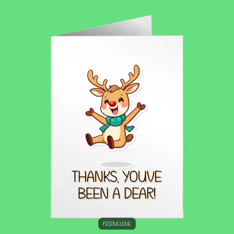 Free Printable Thank You Card: Happy Reindeer Leap Downloadable Funny Greeting