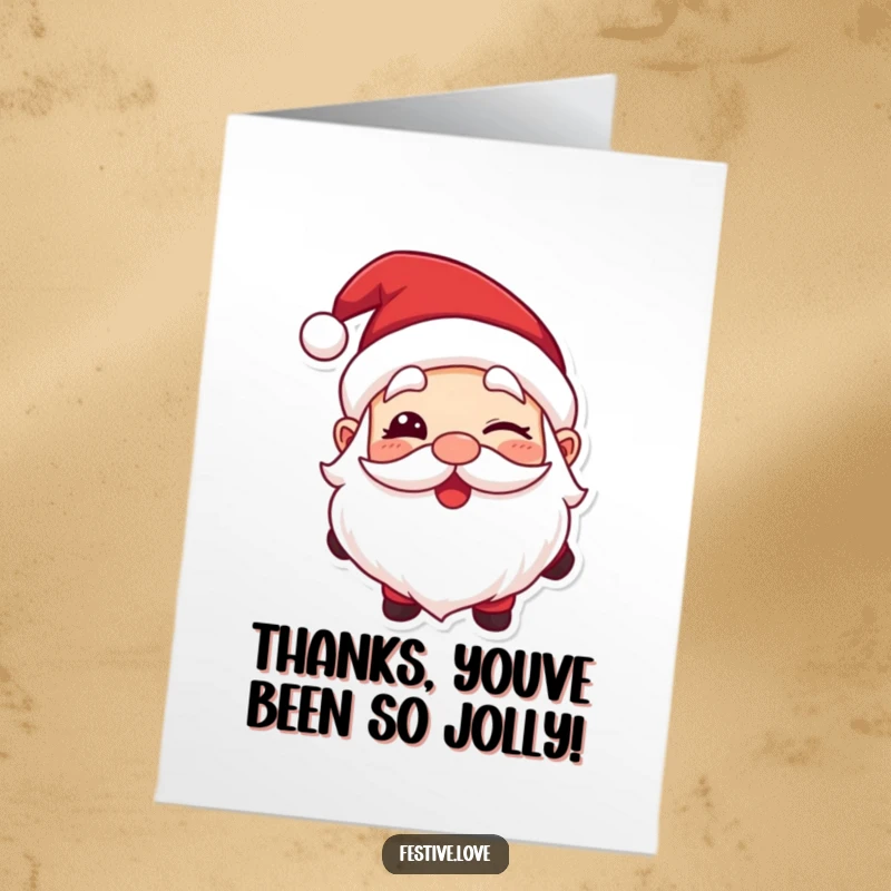 Funny Free Printable Thank You Card: Santa Claus sharing a warm, friendly wink, conveying sincere thanks.