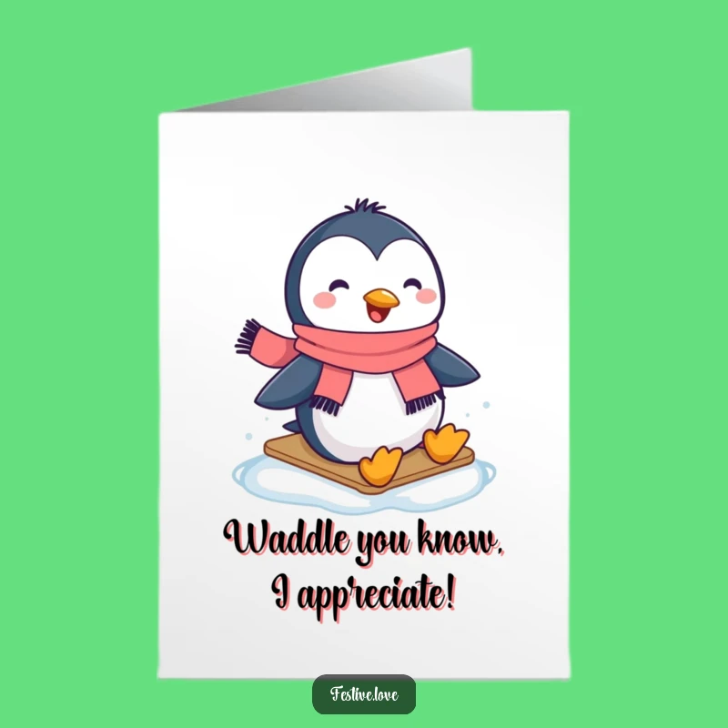 Free Printable Penguin Thank You Card: Sliding Penguin Expressing Gratitude Download