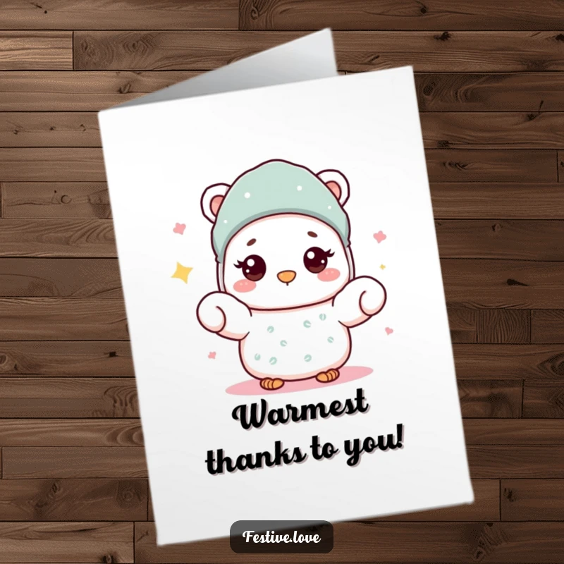 Funny Free Printable Thank You Card featuring a mitten character giving a warm, heartfelt wave of thanks.