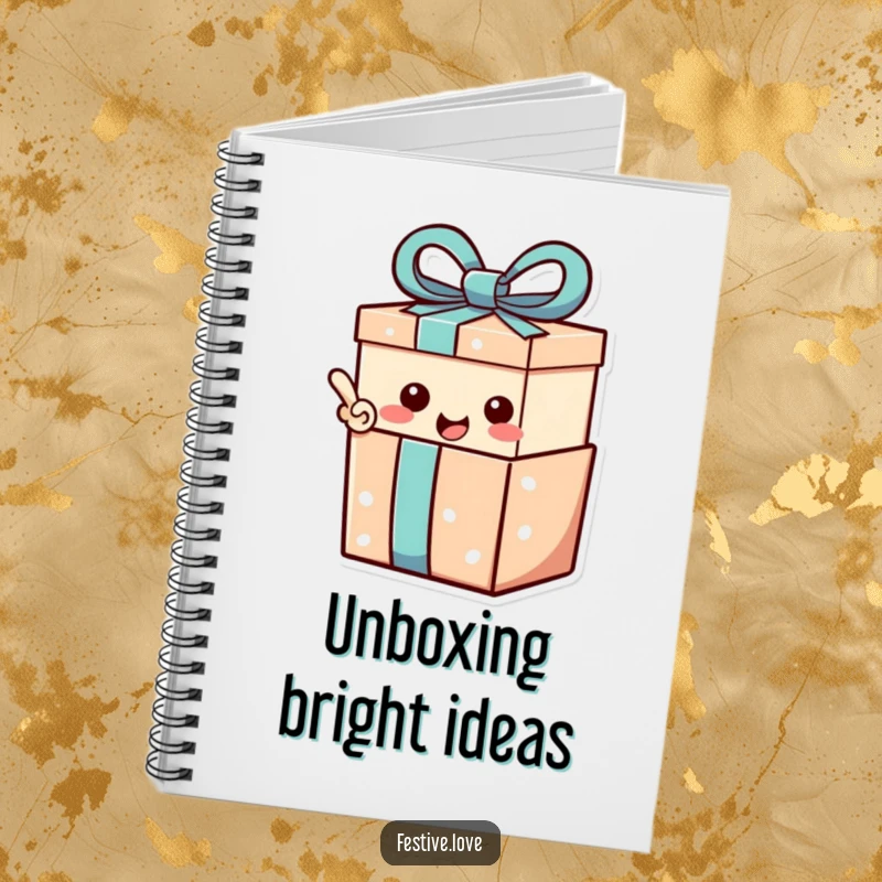 Funny Notebook: A gift box character with a happy exclamation point, perfect for capturing surprise ideas.