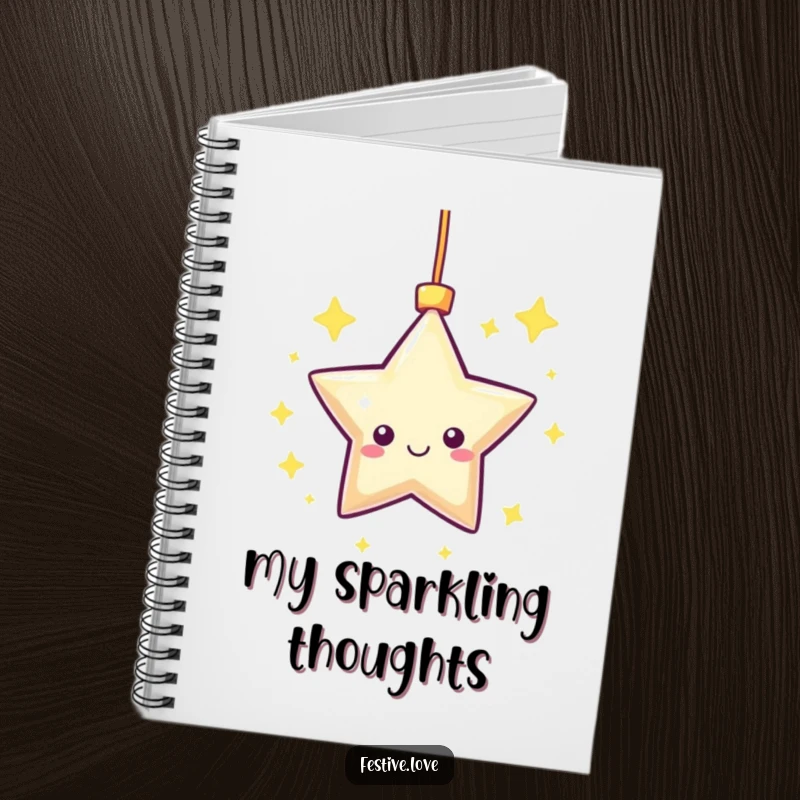 Funny Notebook: A kawaii star ornament twinkles and spins, symbolizing bright ideas and a joyful approach to note-taking.