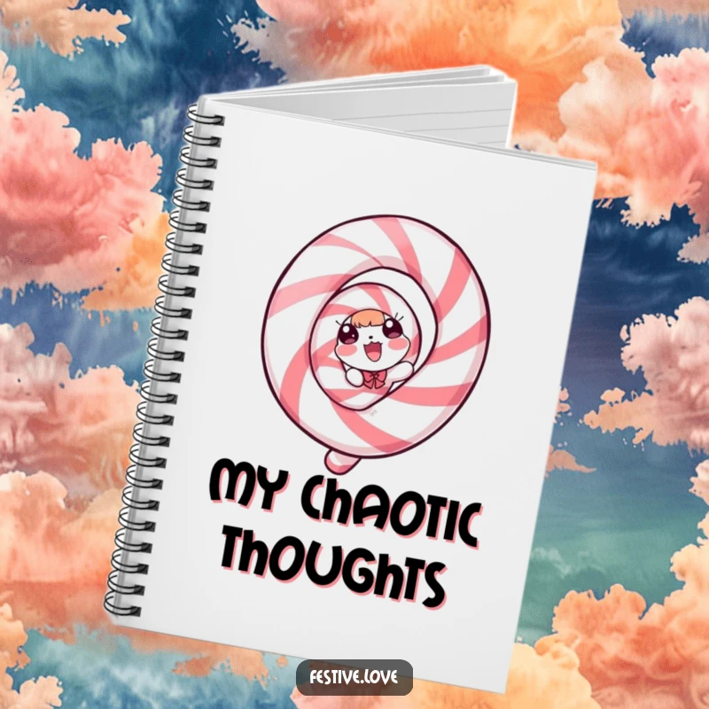 Funny Notebook: A candy cane character spiraling with delight, ready to capture your festive ideas.