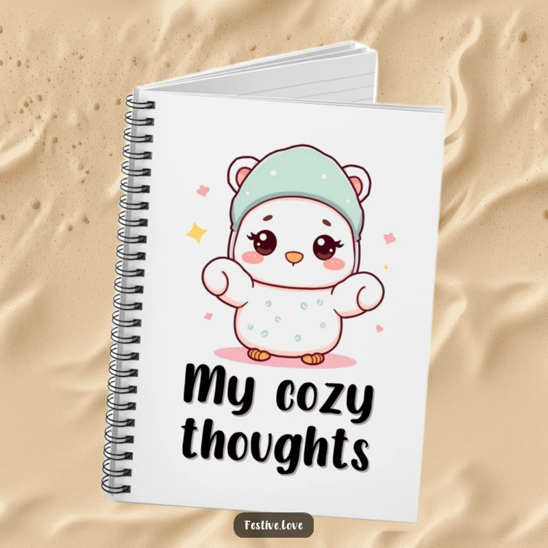 Funny Notebook: A mitten character giving a warm wave, perfect for capturing your cozy winter notes.