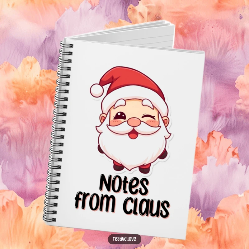 Funny notebook cover with Santa Claus giving a big, happy wink, ideal for jotting down holiday wishes.
