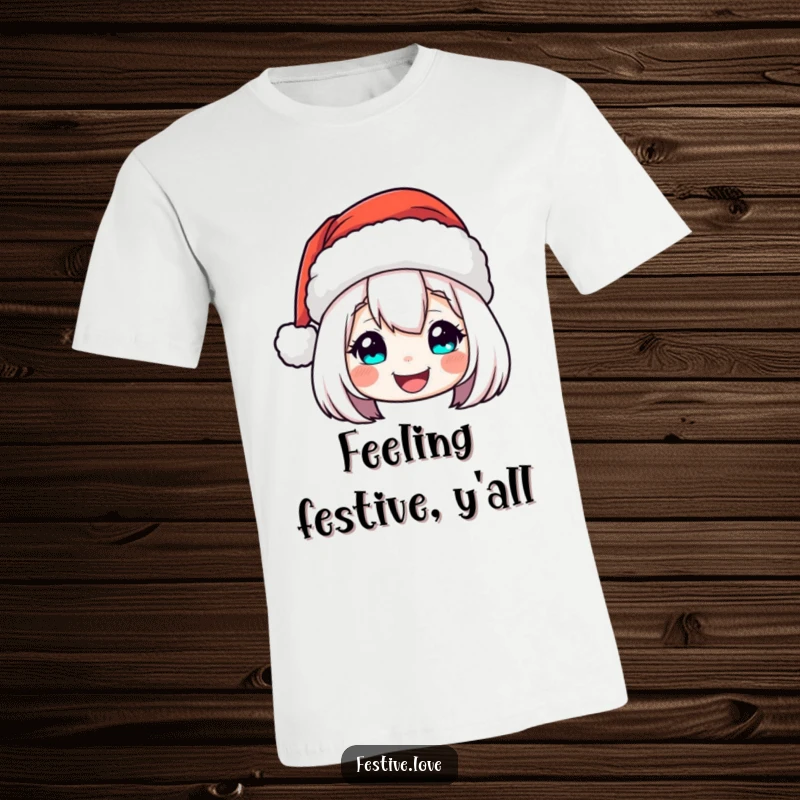 Funny T-Shirt: A Santa hat character gleefully bobbing with festive cheer and holiday excitement.
