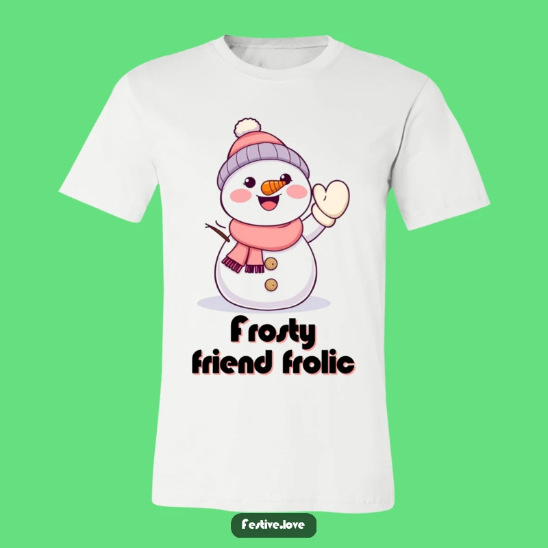 Funny Kawaii Snowman T-Shirt - Energetic Winter Greeting Wear