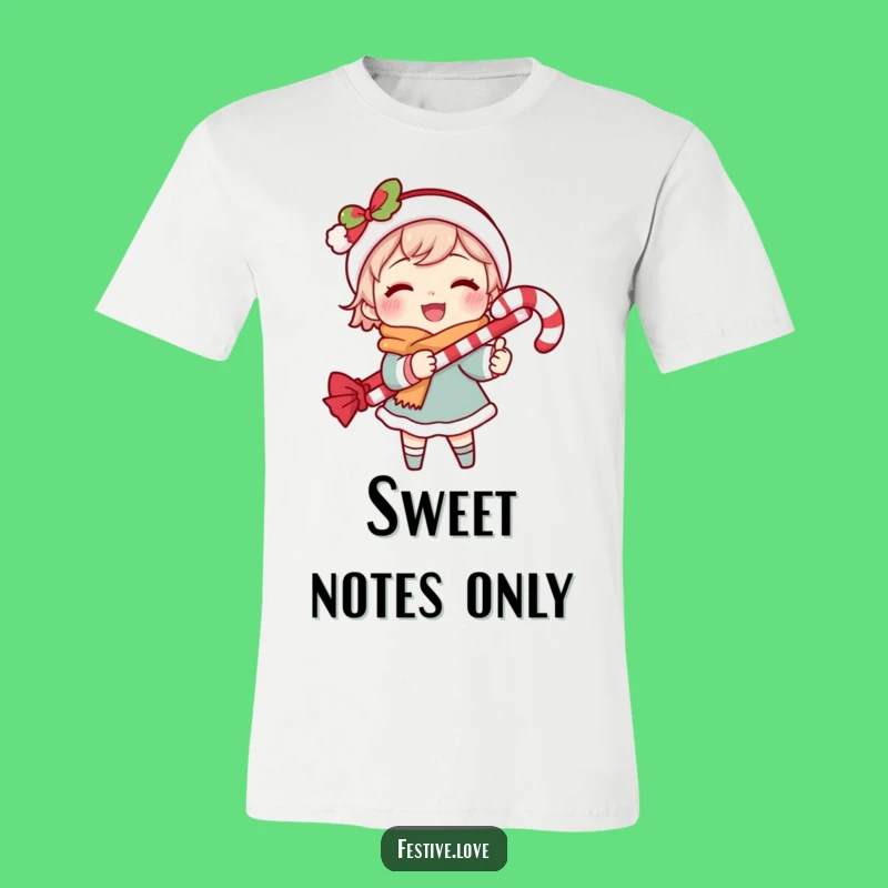 Funny Caroling Character T-Shirt: Festive Candy Cane Singing Tee