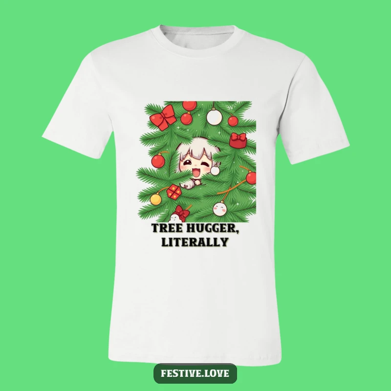 Funny Christmas Tree Peek T-Shirt: Comical Holiday Tee