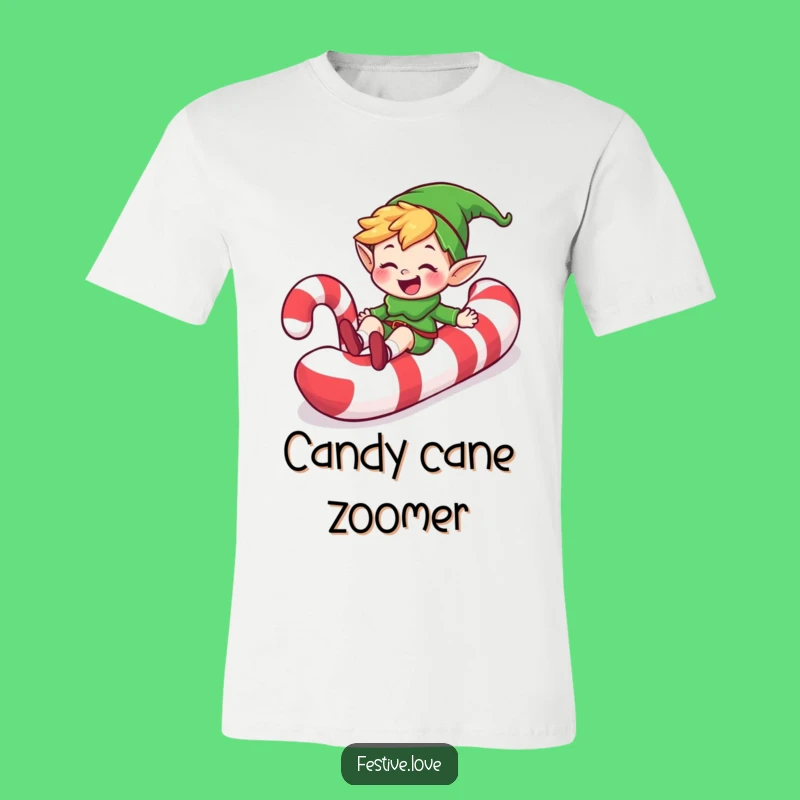 Funny Elf Candy Cane Slide T-Shirt: Grinning Holiday Adventure Gift for Fun Lovers!