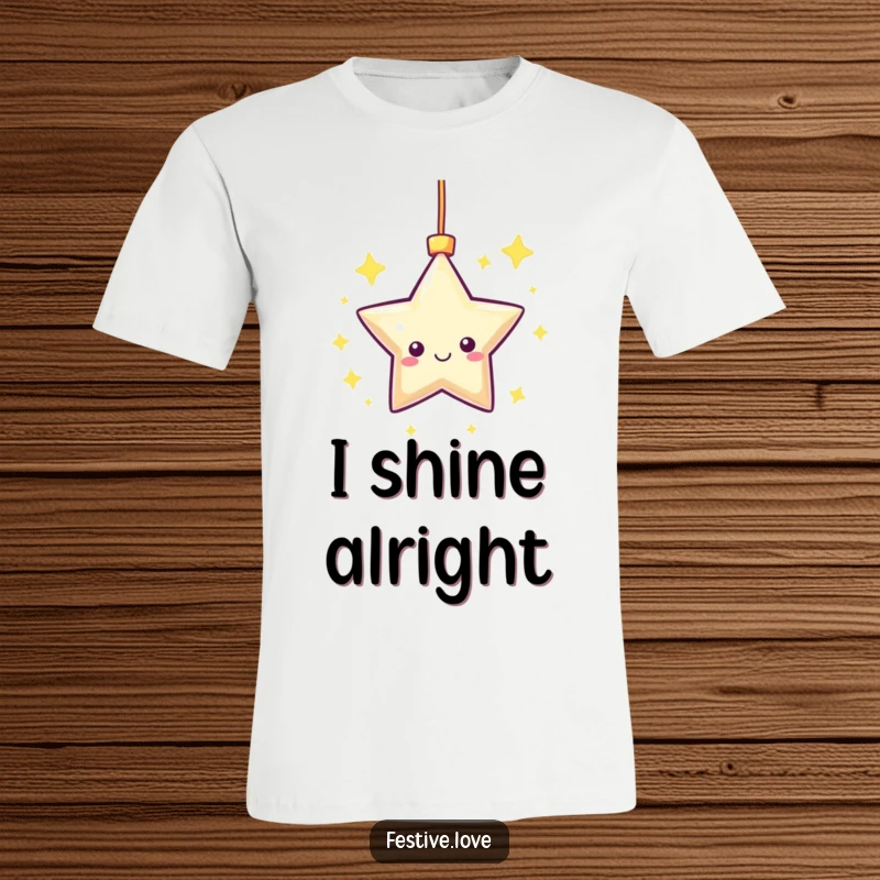 Funny T-Shirt: A kawaii star ornament is depicted happily twinkling and spinning with vibrant, cheerful energy.