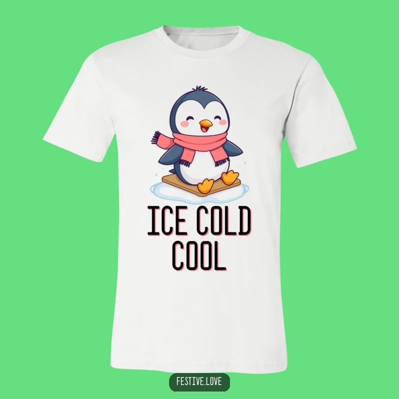 Funny Penguin Scarf T-Shirt - Happy Sliding Character Gift