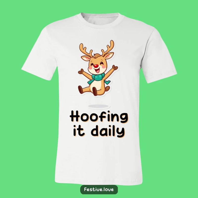 Funny Reindeer Leap T-Shirt: Wearable Holiday Cheer and Joyful Character Fun