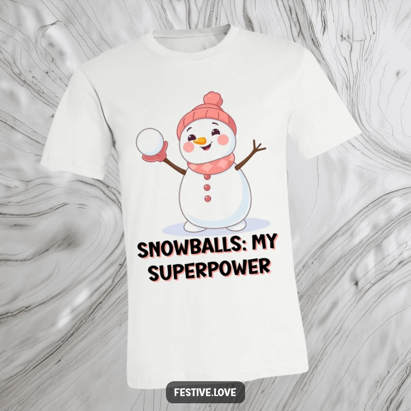 Funny t-shirt featuring a delightful snowman character cheerfully throwing a snowball, perfect for spreading winter cheer and laughter.