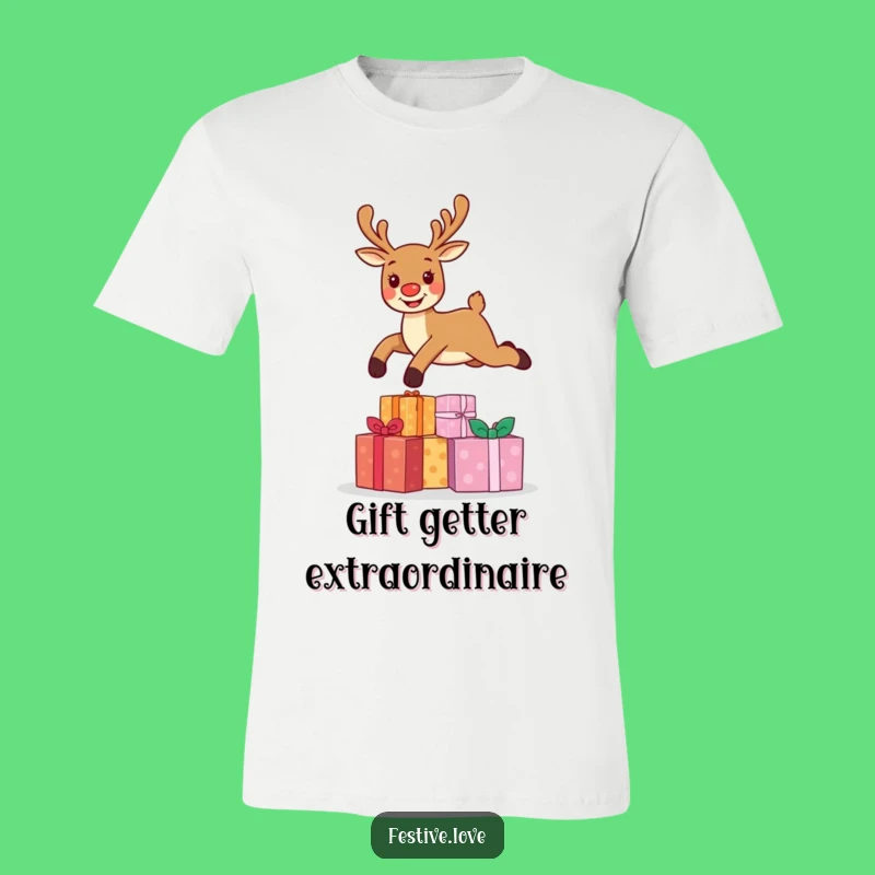 Funny Reindeer Leap T-Shirt - Hilarious Christmas Character Tee for Festive Fun
