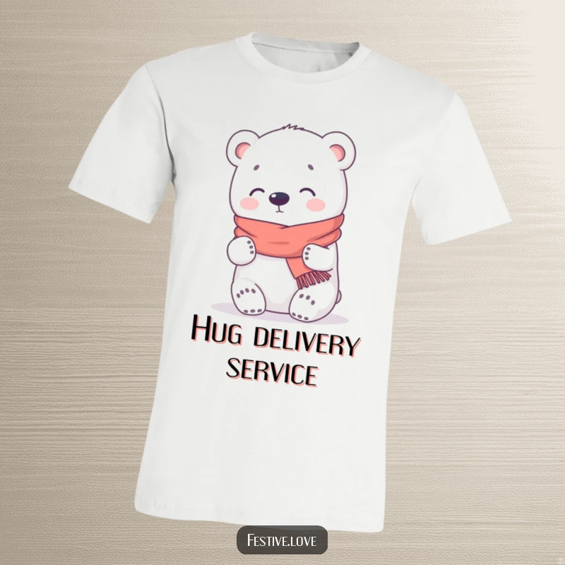 Funny T-Shirt: A kawaii polar bear wearing a tiny scarf offers a warm and inviting hug, perfect for spreading cheer.