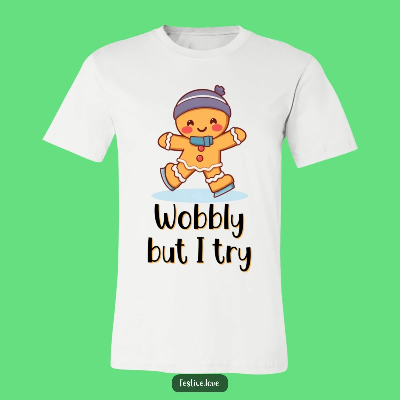 Funny Gingerbread Man Ice Skating T-Shirt: Hilarious Wobble Holiday Gift for Coffee Lovers!