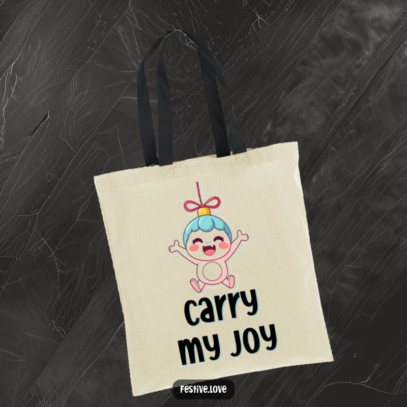Funny Tote Bag: A kawaii ornament character is shown bouncing with pure, unadulterated excitement, ready to carry your items with cheer.