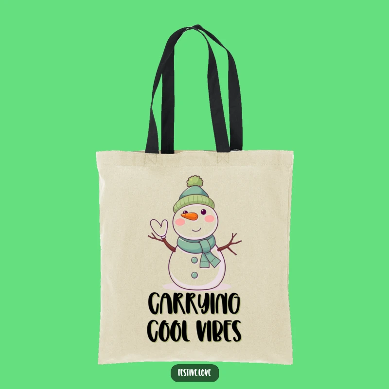 Funny Snowman Tote Bag - Jolly Waving Character, Perfect Carry-All