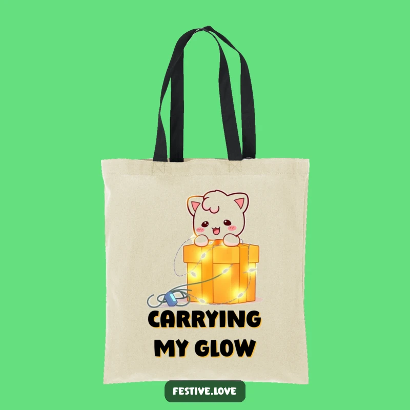 Funny String Light Tote Bag - Bright Christmas Character Carryall for Gifts