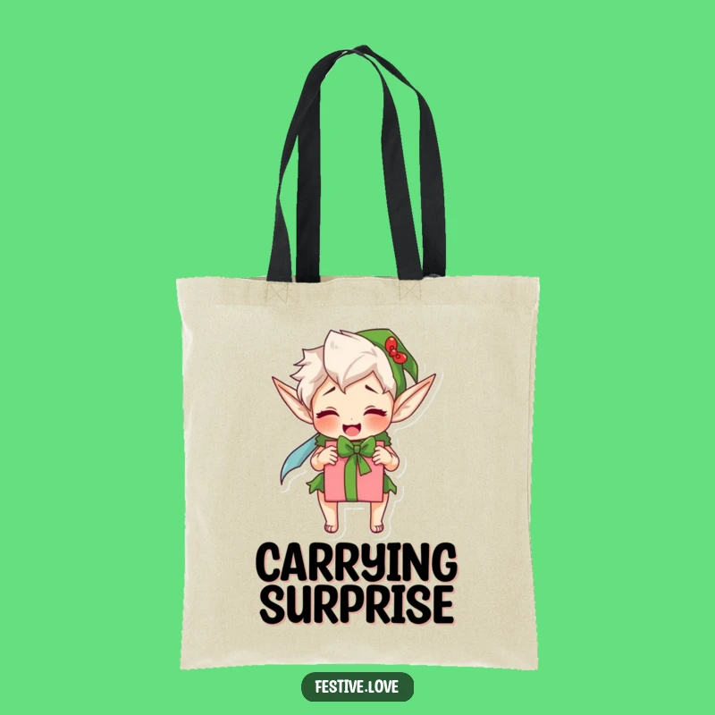Funny Excited Elf Tote Bag - Carry Your Holiday Spirit with Glee
