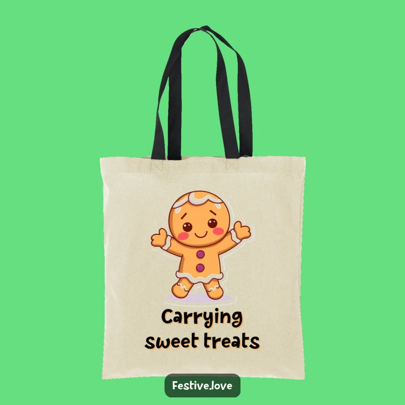Funny Gingerbread Man Tote Bag - Dancing Character, Perfect Carry-All