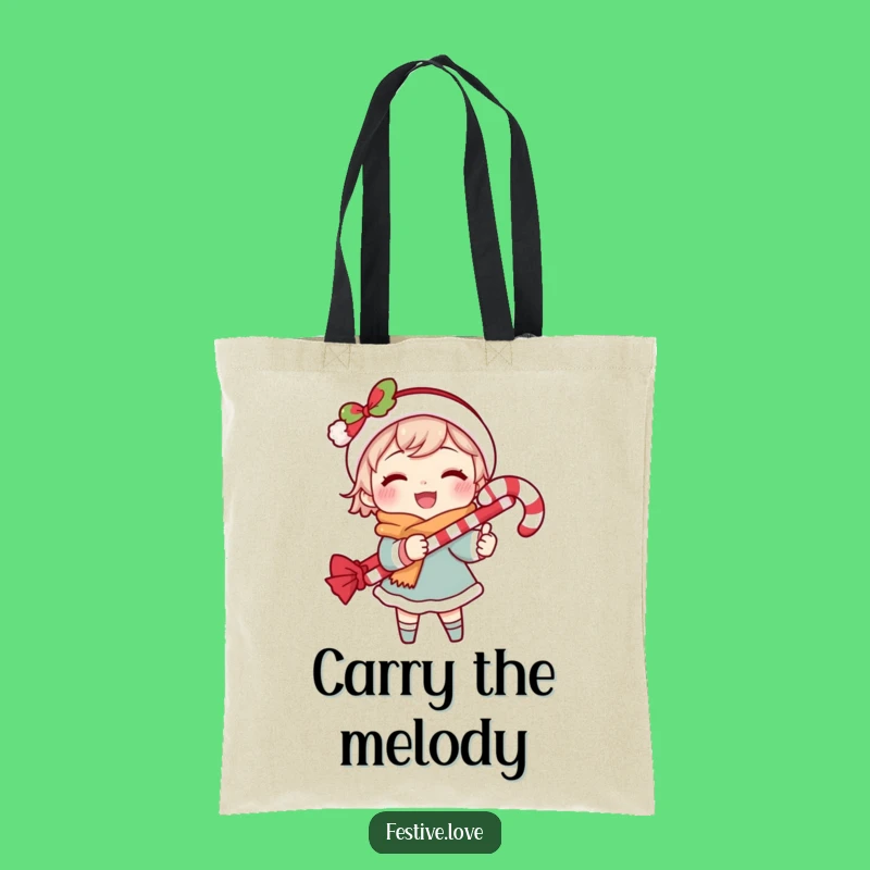 Funny Caroling Tote Bag: Carry Your Tunes with Candy Cane Charm