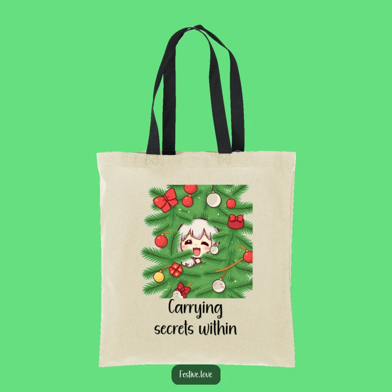 Funny Christmas Tree Peek Tote Bag: Carry Your Holiday Surprise