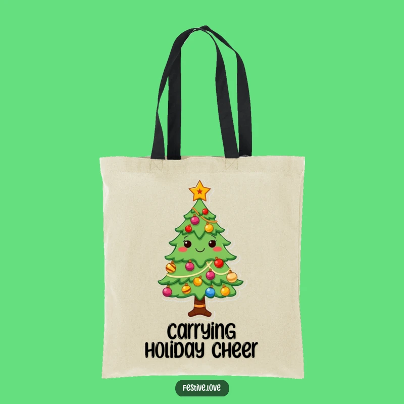 Funny Christmas Tree Tote Bag - Cheerful Character, Perfect Carry-All