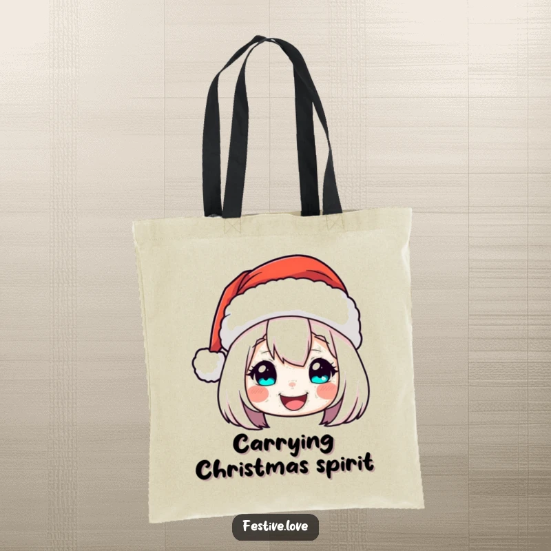 Funny Tote Bag: A Santa hat character cheerfully bobbing with festive spirit and holiday charm.