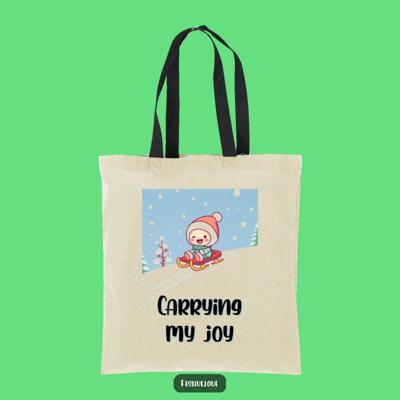 Funny Sledding Character Tote Bag - Winter Adventure Carryall Gift
