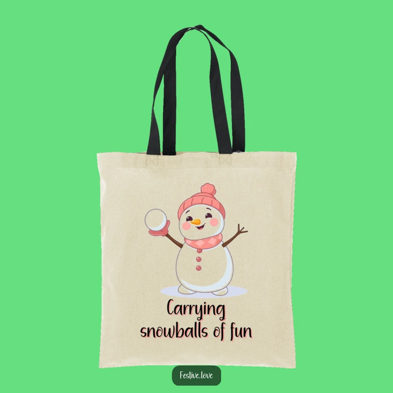 Funny Snowman Tote Bag: Cute Snowball Toss Design, Charming and Practical Funny Gift