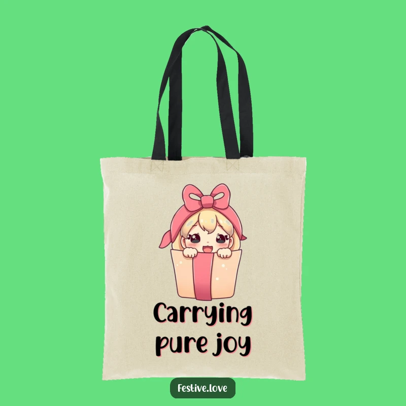 Funny Tote Bag: Joyful Present Character Peeking, Stylish Humor for Everyday