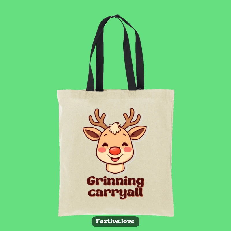 Funny Grinning Reindeer Tote Bag - Carry Holiday Cheer in Style
