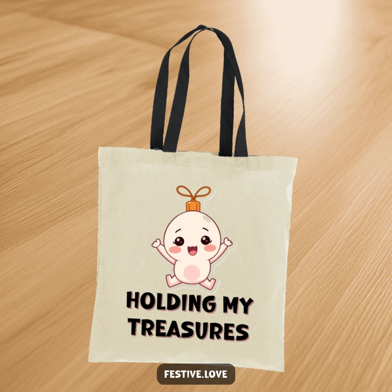 Funny Tote Bag: A Christmas ornament character happily bouncing with festive energy and holiday spirit.