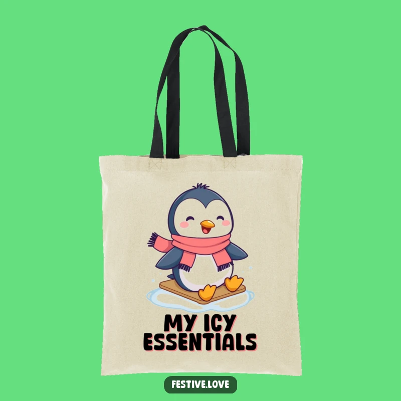 Funny Penguin Scarf Tote Bag - Happy Winter Accessory Gift